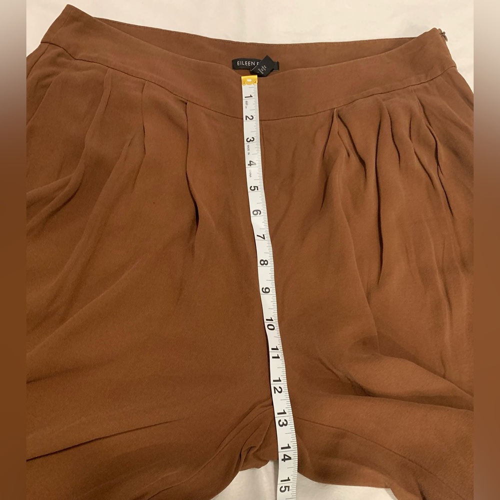New Eileen Fisher 100% Silk Georgette Crepe Brown/Nutmeg Wide Leg Pant size 10 - Picture 12 of 13